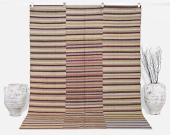 Vintage Turkish Kilim Rug 7x10: Bohemian Flat Weave Area Rug