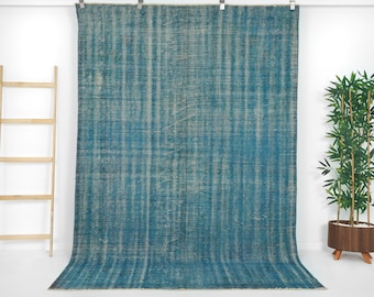 Tappeto turco vintage tinto in capo: tappeto Oushak blu 5x8