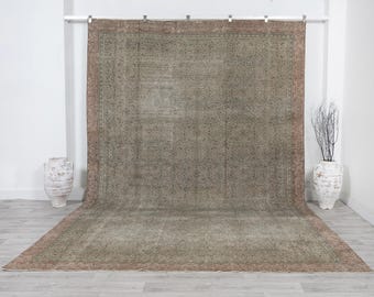 Antique Turkish Rug,  Oushak Rug 9x12, Large Vintage Persian rug 8x12, Handmade Area rug, Bedroom rug, 16116