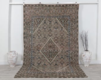 Handmade Wool Vintage Area Rug 6x10: Turkish Oushak Anatolian Carpet Rug