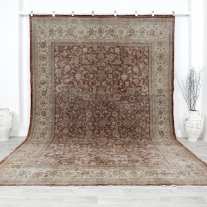 Antique Oushak Rug 9x12 , Large Persian Rug 9x12 , Vintage Persian Rug 9x12 , Oversize Turkish Rug , Handmade Rug , Area Rug 9x12