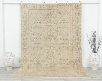 Vintage Turkish Oushak Rug 7x10: Handmade Wool Anatolian Rug - Etsy