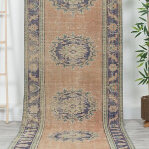 Handmade Turkish Oushak Runner Rug 3x11 , Vintage Scandinavian Carpet