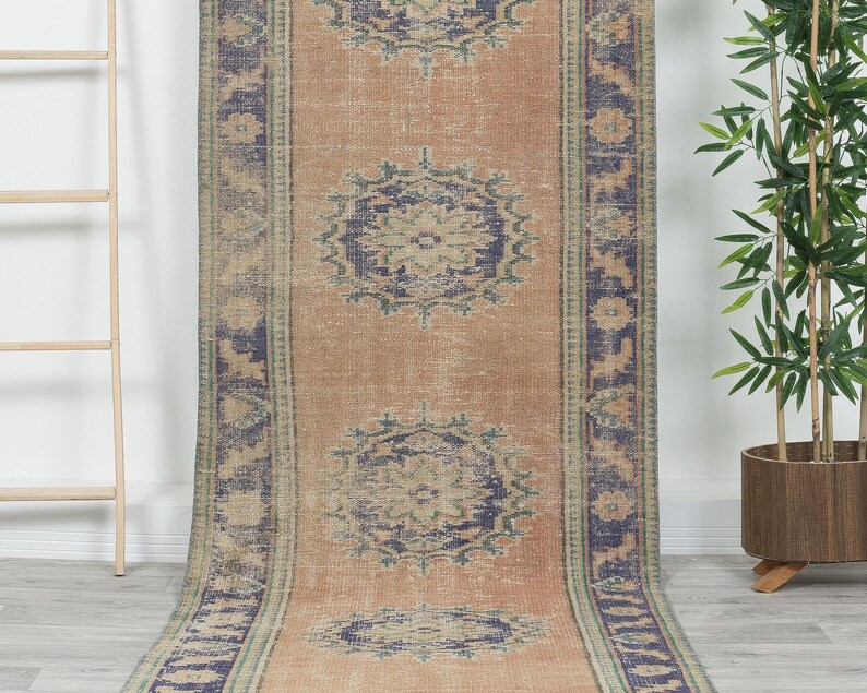 Handmade Turkish Oushak Runner Rug 3x11 , Vintage Scandinavian Carpet