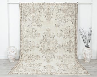 tapis vintage, tapis Oushak, tapis beige, carpette, tapis turc, tapis neutre, tapis de sol, scandinave, tapis de salon, tapis 6 x 9, tapis dinde