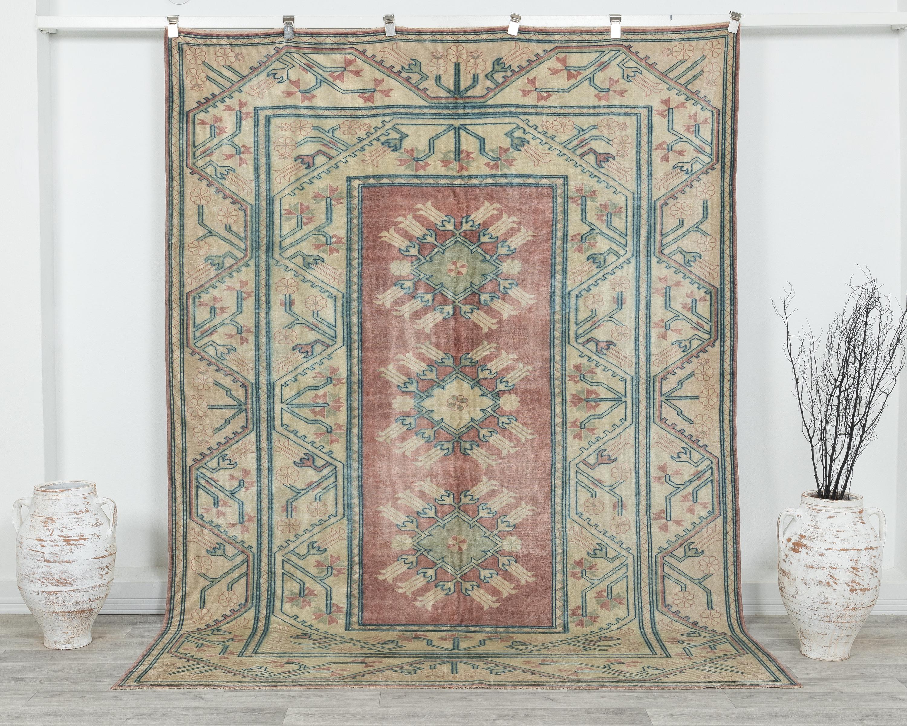 Tapis turc 7 x 9, tapis fait main, tapis turc vintage, tapis Oushak 7 x 9, tapis unique en son genre, tapis en laine, tapis de dinde, tapis turc bohème, 8977