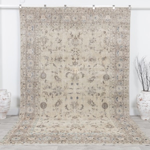 Area Turkish Rug 7x11, Turkish Carpet Rug, Vintage Oushak Rug 7x11, Handmade Neutral Rug, Unique Vintage Rug, Bedroom Rug, Turkey Rug