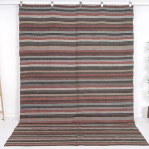Vintage Turkish Kilim Rug 6x9: Striped Farmhouse Area Rug