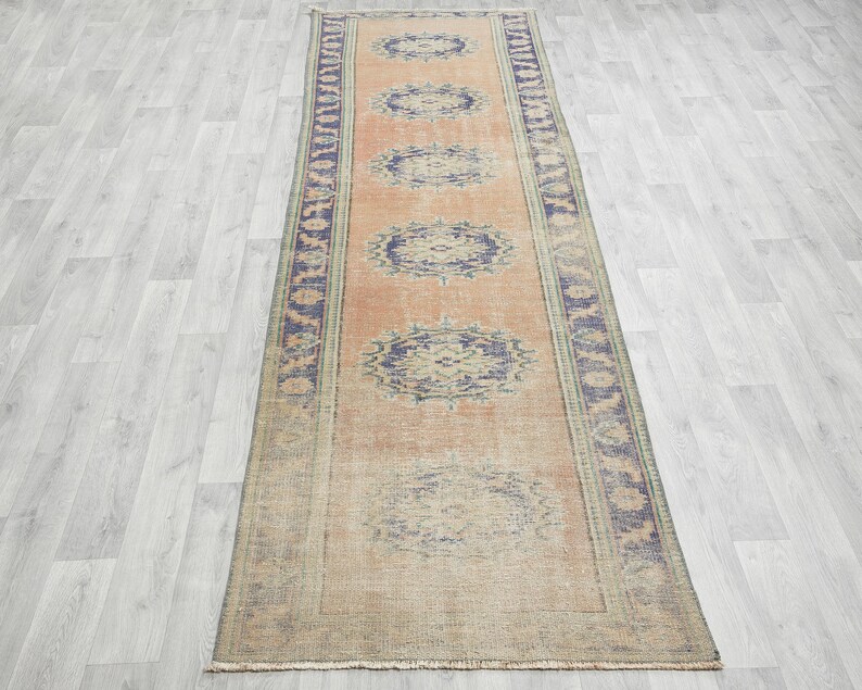 Handgefertigter Türkischer Oushak Teppichläufer 100x300, Vintage Skandinavischer Teppich Bild 9