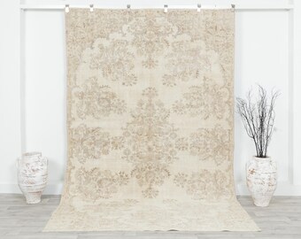 Tapis turc beige 6 x 10, tapis fait main, tapis de sol oushak, tapis neutre, carpette 6 x 10, carpette, tapis vintage en laine, 13316