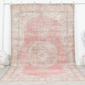 Boho Pink Vintage rug, 7x11 Turkish rug, 7x11 Oushak rug ,Handmade rug, Turkey rug, Floor rug ,Area rug 7x11 ,8039