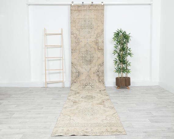Handmade Turkish Oushak Runner Rug 3x14 , Vintage Scandinavian Carpet