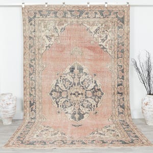 Pink Rug 6x10, Area rug 6x10, Vintage Rug 6x10, Oushak Rug, Turkish Rug, Carpet rug, Handmade rug ,Turkey rug, Floor rug, Living room, 9506