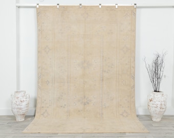Tapis turc antique 7 x 10, tapis vintage 7 x 10, tapis Oushak 7 x 10, tapis fait main, tapis neutre, tapis de salon, tapis de pendaison de crémaillère