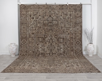 Antique Turkish Rug 9x12: Large Vintage Handmade Area Carpet