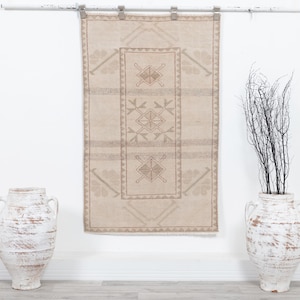 3x4 Small Beige Vintage Turkish Oushak Rug Door mat Bath mat Entryway rug