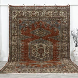 8x11 Large Persian Rug • Vintage Turkish Rug 8x11 • Area Oushak Rug 8x11 • Handmade Rug • Vintage Persian Rug • 14673