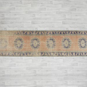 Handmade Turkish Oushak Runner Rug 3x11 , Vintage Scandinavian Carpet