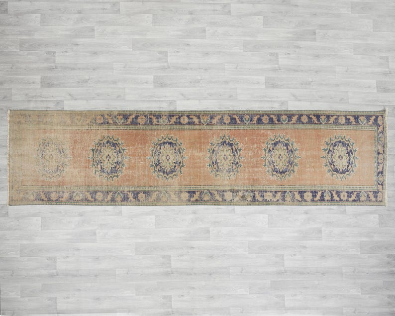 Handmade Turkish Oushak Runner Rug 3x11 , Vintage Scandinavian Carpet