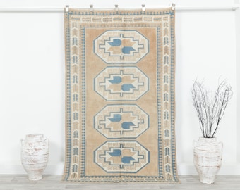 Blekad turkisk Oushak-matta 5x8 handgjord vintage-matta
