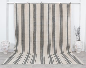 Vintage Turkish Kilim Rug 8x10: Faded Minimalist Decor