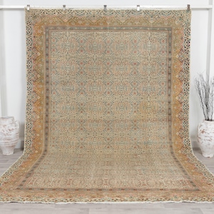 Vintage Turkish Oushak Rug 8x11: Handmade Anatolian Persian Carpet Rug