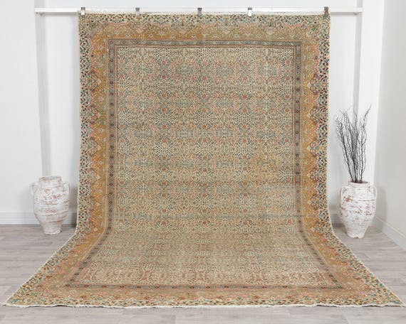 Vintage Turkish Oushak Rug 8x11: Handmade Anatolian Carpet Rug
