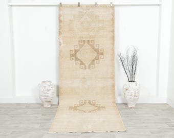 Vintage Türkischer Teppichläufer 100x300: Neutraler Teppich