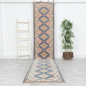 Long Floor Runner Rug 3x13, Pink Rug Runner, Handmade rug, Turkish Oushak Vintage Rug Runner, Hallway rug, Kitchen rug, Entryway rug, 13139