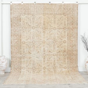 Neutral Oushak Rug 7x10 / Vintage Turkish Rug 7x10 / Beige Area Rug 7x10 / Wool Rug Housewarming /  Living room rug / Handmade rug