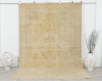 7x10 Rug, Neutral Oversize Rug, Turkish Vintage Rug, Oushak Rug 7x10 ...