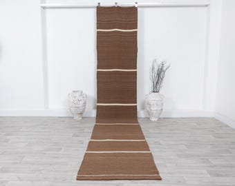 Turkish Vintage Kilim Runner Rug, Handmade rug, Rug Runner 3x13, Hallway rug, Brown Runner Rug, Kitchen rug, Runner Rug 3x13