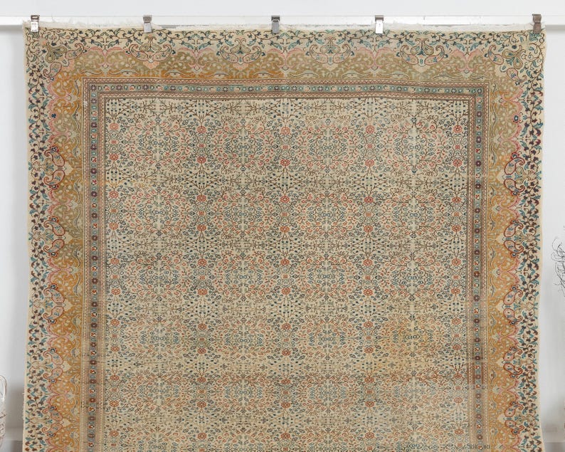 Vintage Turkish Oushak Rug 8x11: Handmade Anatolian Persian Carpet Rug