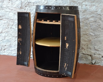 Whisky Barrel Drinks Cabinet with Shelf & Bottle Rack - Reclaimed - Handmade Furniture made in Scotland