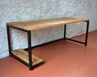 Handmade Reclaimed Wood Industrial Desk with PC Shelf