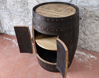 Whisky Barrel Drinks Cabinet with Shelf - Reclaimed - Handmade Furniture made in Scotland