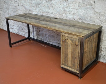 Industrial Office Desk with Cabinet, Bespoke Handmade Furniture Made to Measure in Scotland