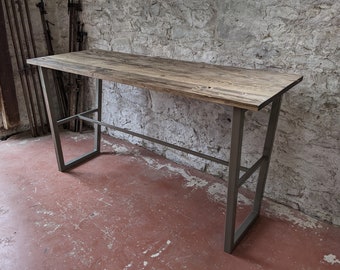 Handmade Reclaimed Wood Poseur Table: Industrial Steel Legs