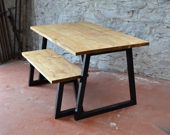 Handmade Reclaimed Wood Dining Table with Steel Legs, Bespoke Bench Set
