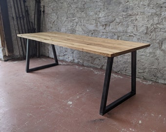 Industrial Dining Table, Solid Reclaimed Wood, Bespoke Handmade Furniture Made to Measure in Scotland