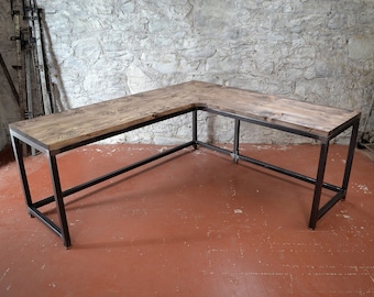 Industrial Corner Desk | Handmade Reclaimed Wood L-Shaped Desk | Custom Home Office Furniture | Rustic Workstation