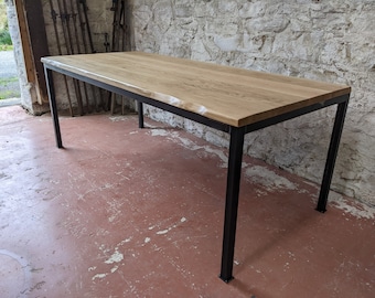 Solid Oak Table with Steel Legs, Bespoke Handmade Furniture Made to Measure in Scotland