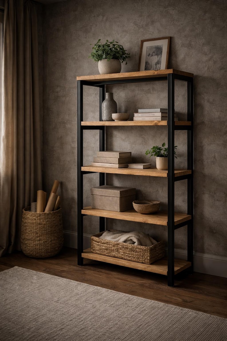 Handmade Reclaimed Wood Shelving Unit, Industrial Metal Frame - Etsy UK