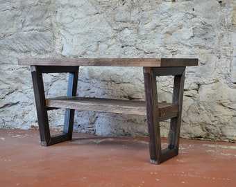 Handmade Reclaimed Wood Hallway Bench: Industrial Steel Frame Shoe Rack