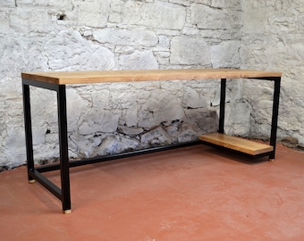 Industrial Office Desk with PC Shelves | Handmade Reclaimed Wood Desk with Storage | Rustic Computer Desk | Home Office Furniture