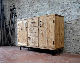 Reclaimed Wood Sideboard with Steel Base, Bespoke Handmade Furniture Made to Measure in Scotland