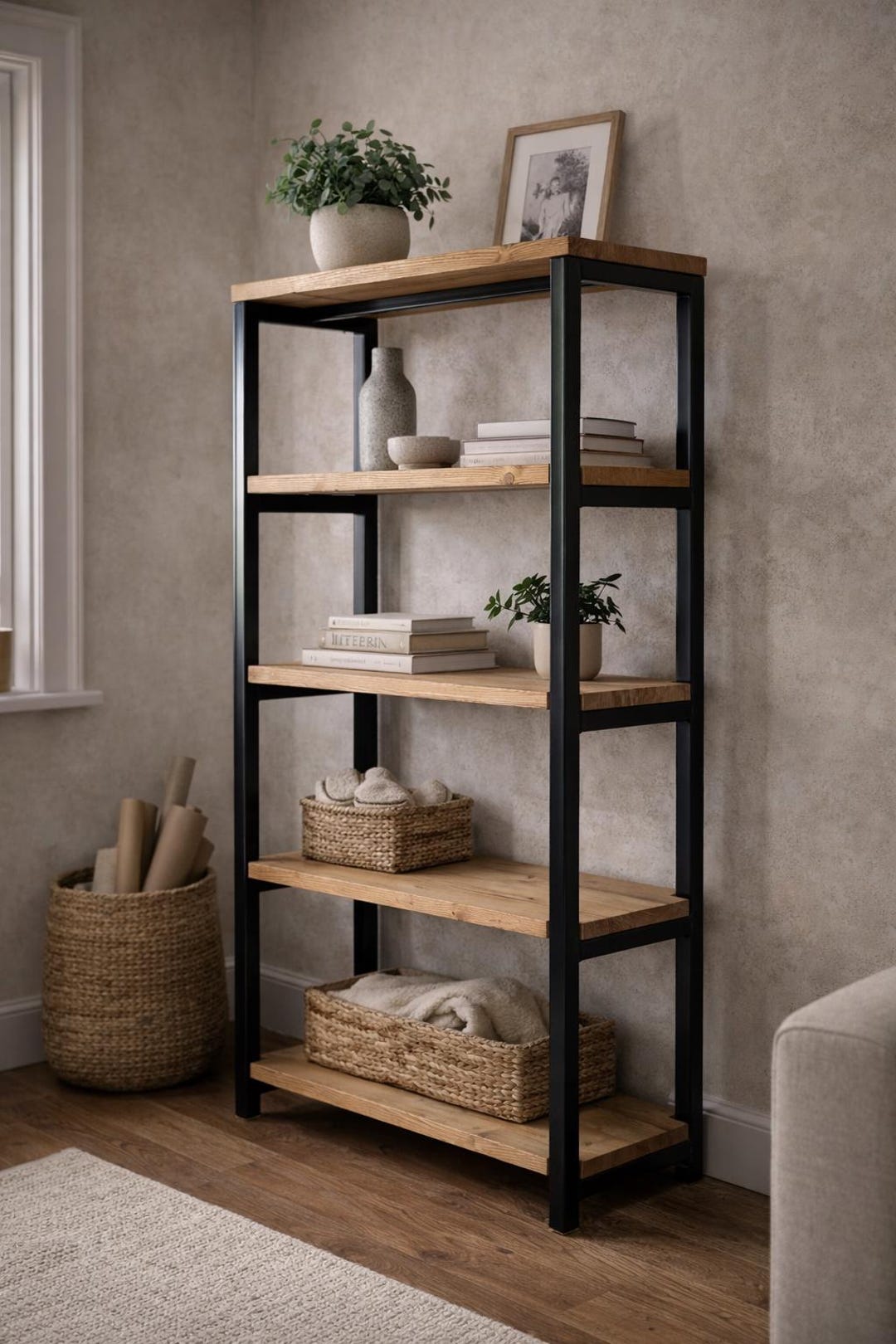 Handmade Reclaimed Wood Shelving Unit, Industrial Metal Frame - Etsy UK