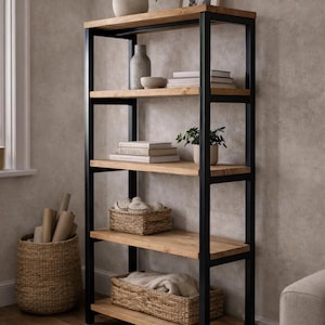Handmade Reclaimed Wood Shelving Unit, Industrial Metal Frame