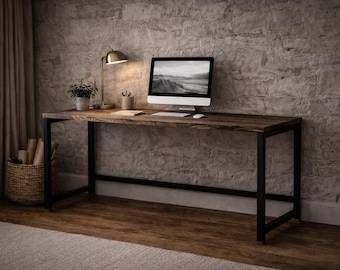 Reclaimed Wood Industrial Office Desk • Handmade PC Workstation • Custom Made in Scotland