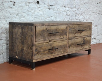 Chest of Drawers | Handmade Solid Reclaimed Wood Lowboy | Rustic Industrial Drawer Unit | Custom Bedroom Furniture | Bespoke Storage